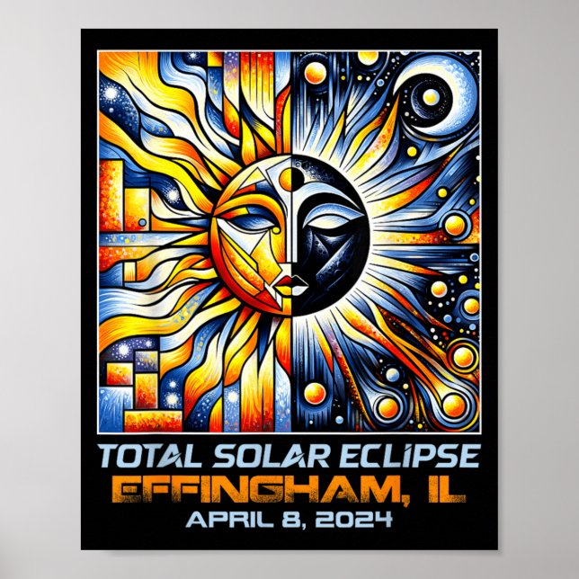 Cubism Total Solar Eclipse Effingham Illinois Poster (Front)