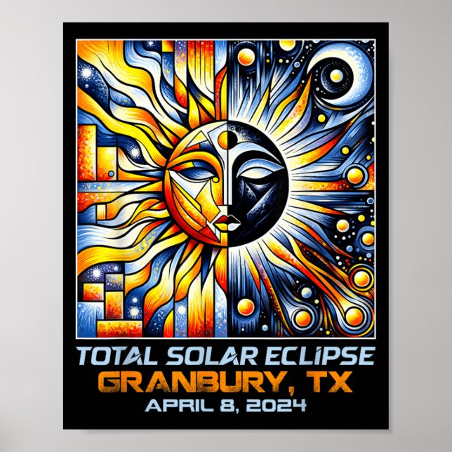 Cubism Total Solar Eclipse Granbury Texas Poster (Front)