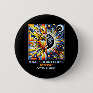 Cubism Total Solar Eclipse Maine ME 6 Cm Round Badge