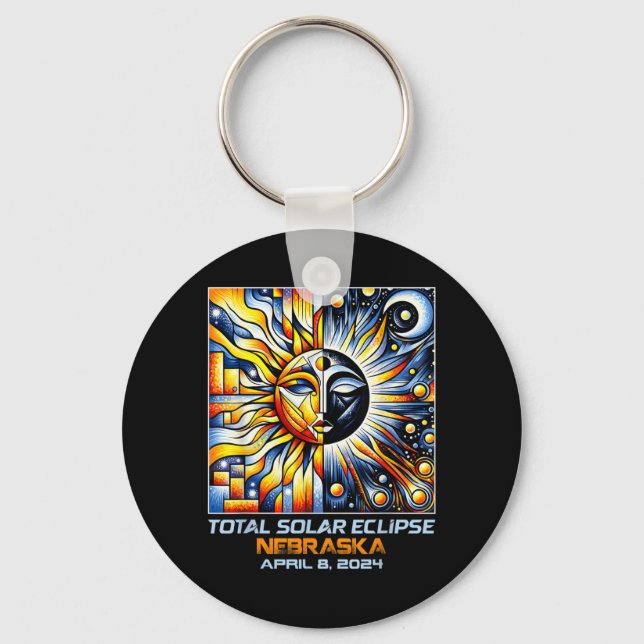 Cubism Total Solar Eclipse Nebraska NE Key Ring (Front)