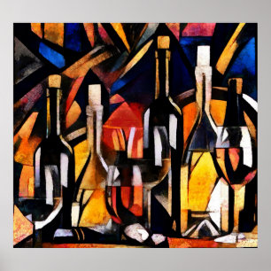 Cubism Wine Themes: Bottles & Grapes Poster