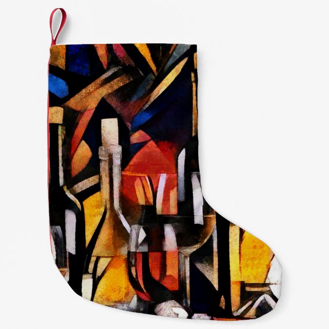 Cubism Wine Themes: Bottles & Grapes Small Christmas Stocking (Front)