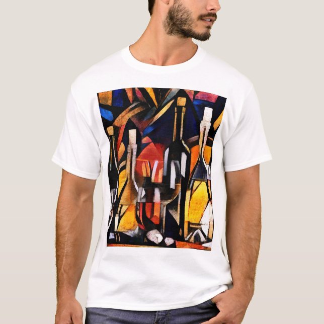 Cubism Wine Themes: Bottles & Grapes T-Shirt (Front)