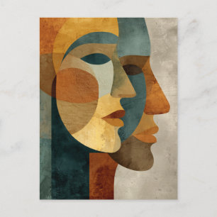 Cubist Abstract Faces Wall Art Print Postcard