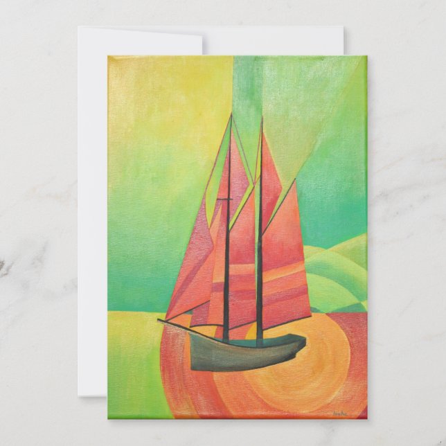 Cubist Abstract Sailing Boat Geometric Art (Front)