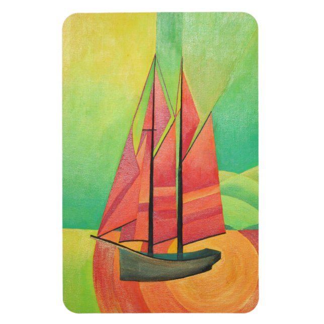 Cubist Abstract Sailing Boat Geometric Art Magnet (Vertical)