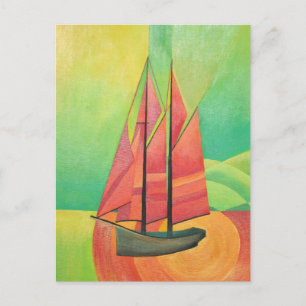 Cubist Abstract Sailing Boat Geometric Art Postcard