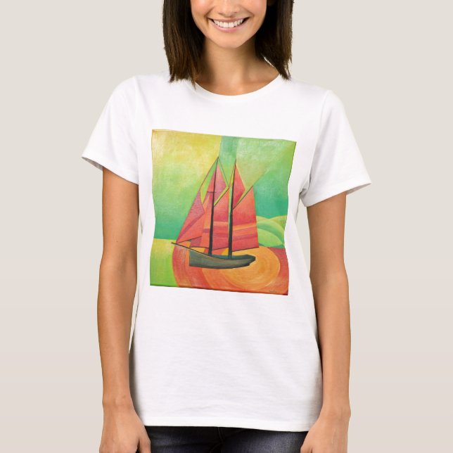 Cubist Abstract Sailing Boat Geometric Art T-Shirt (Front)