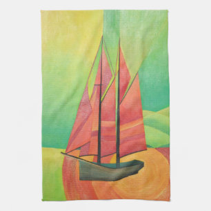 Cubist Abstract Sailing Boat Geometric Art Tea Towel