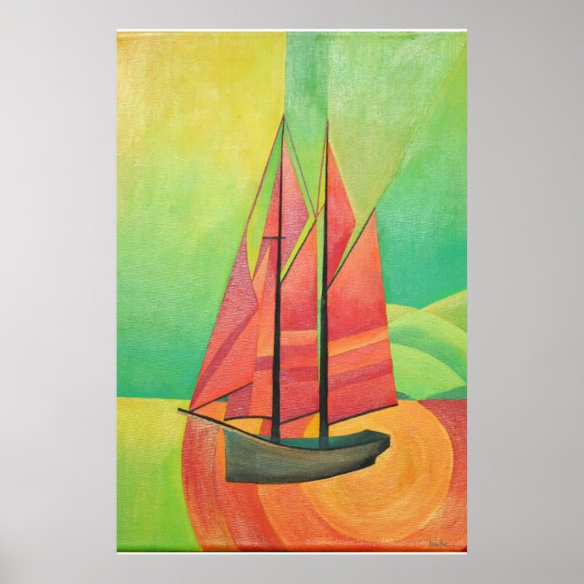 Cubist Abstract Sailing Boat Poster (Front)