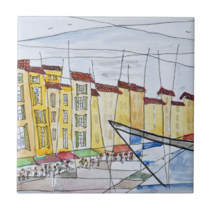 Cubist Abstract Saint-Tropez, French Riviera Ceramic Tile