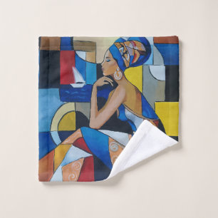 Cubist African Woman Bath Towel   Bold Geometric B