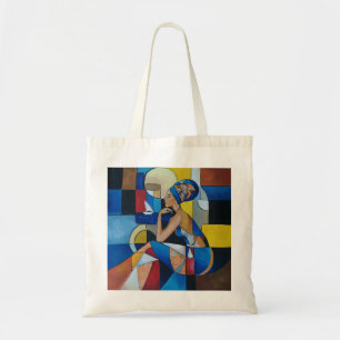 Cubist African Woman Tote Bag Bold Geometric Art