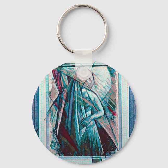 Cubist Art Deco Belly Dancer Key Ring (Front)