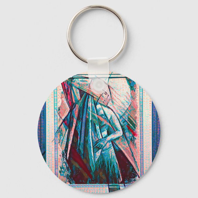 Cubist Art Deco Belly Dancer Key Ring (Front)