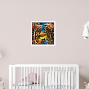  Cubist Autumn Forest with River and Meadow  Poster