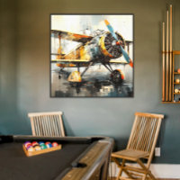 Cubist Biplane: Abstract Vintage Aviation Art