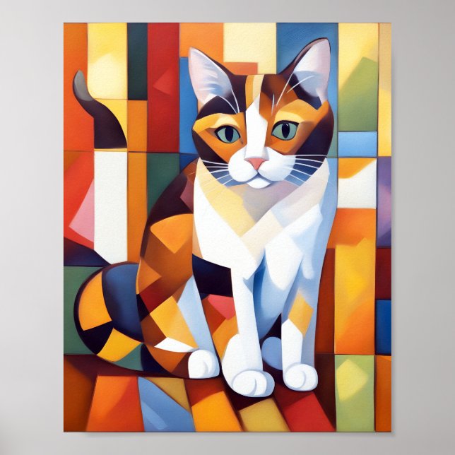 Cubist Calico Cat Art Poster (Front)