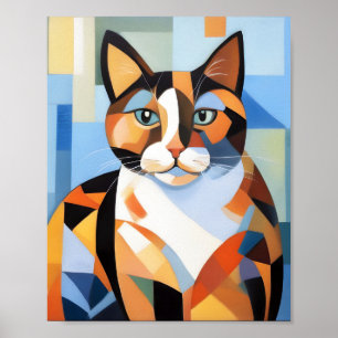 Cubist Calico Cat Composition Painting Poster