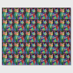 Cubist Cat Sentinels Wrapping Paper