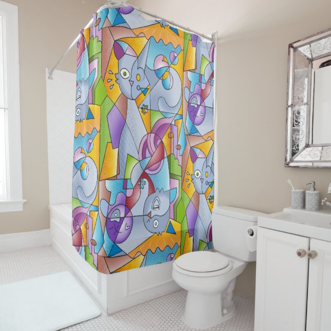 Cubist Cats - The Mininos Shower Curtain (In Situ)