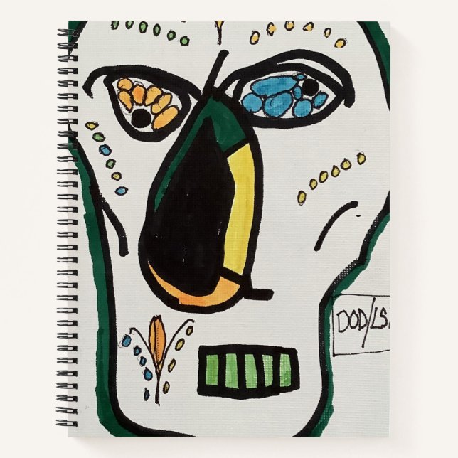Cubist Day of the Dead Skull Spiral Notebook (Front)