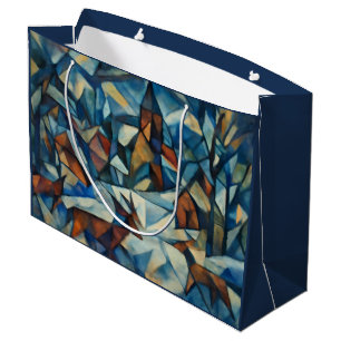 Cubist Expressionist Winter Village Large Gift Bag