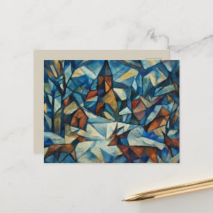 Cubist Expressionist Winter Village Postcard