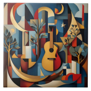Cubist guitar art abstract still life geometric co ceramic tile