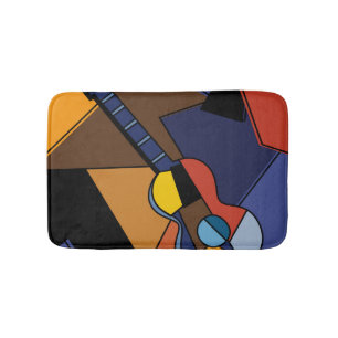 Cubist Guitar Surrealism Painting. Bath Mat