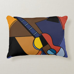 Cubist Guitar Surrealism Painting. Decorative Cushion