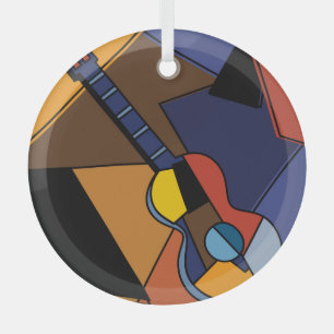 Cubist Guitar Surrealism Painting. Glass Tree Decoration