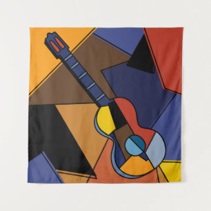 Cubist Guitar Surrealism Painting. Tapestry