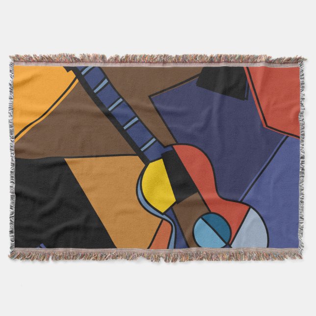 Cubist Guitar Surrealism Painting. Throw Blanket (Front)