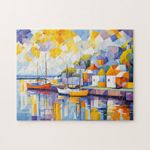 Cubist Harbour Scene with Boats Jigsaw Puzzle