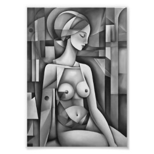 "Cubist Interpretation: Feminine Body in Abstract Photo Print