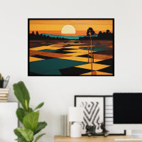 Cubist Landscape Flat Colors Fields Surrealism