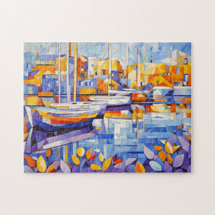 Cubist Marina with Boats and Reflections Jigsaw Puzzle