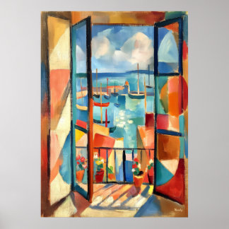 Cubist Open Window by the Sea Poster