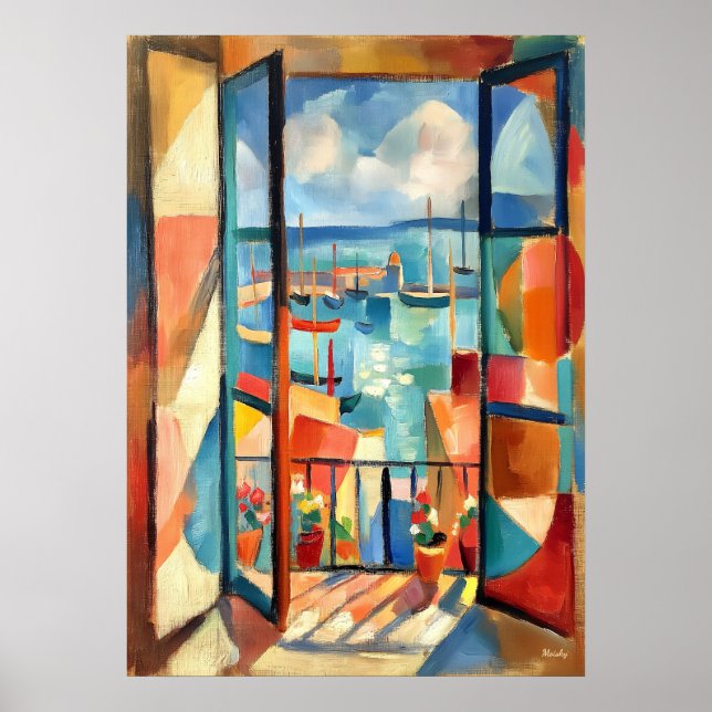 Cubist Open Window by the Sea Poster (Front)