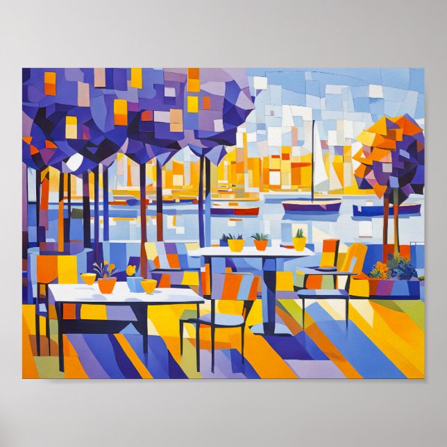 Cubist Outdoor Cafe with Tables Poster (Front)