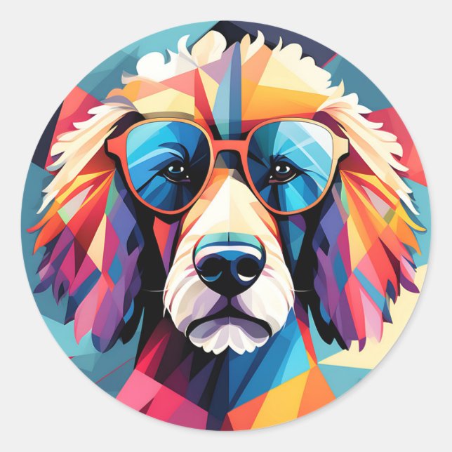Cubist Poodle Dog Classic Round Sticker (Front)