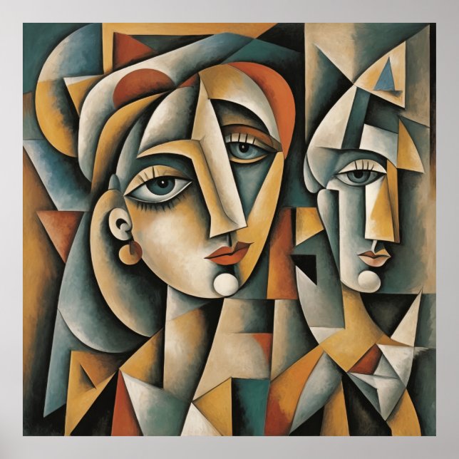 Cubist Portrait Art Print Picasso Braque Inspired  (Front)