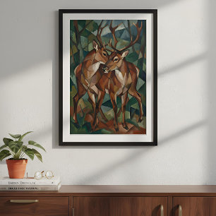 Cubist Style Reindeer Poster