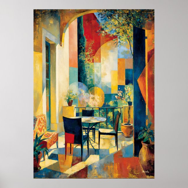 Cubist Sunlit Terrace Reinterpretation Masterpiece Poster (Front)