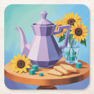 Cubist Teapot Blue Coaster Set