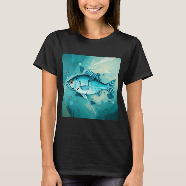 Cubist Turquoise Fish Fragmentation T-Shirt (Front)