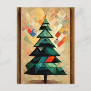 Cubnism. Christmas tree modern abstract painted. Postcard