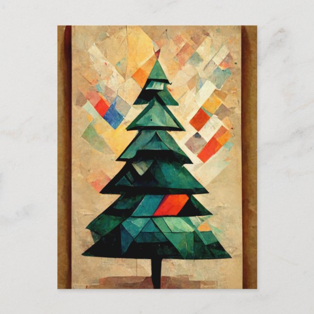Cubnism. Christmas tree modern abstract painted. Postcard (Front)