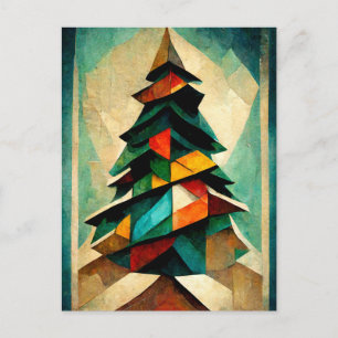 Cubnism. Christmas tree modern abstract painted. Postcard